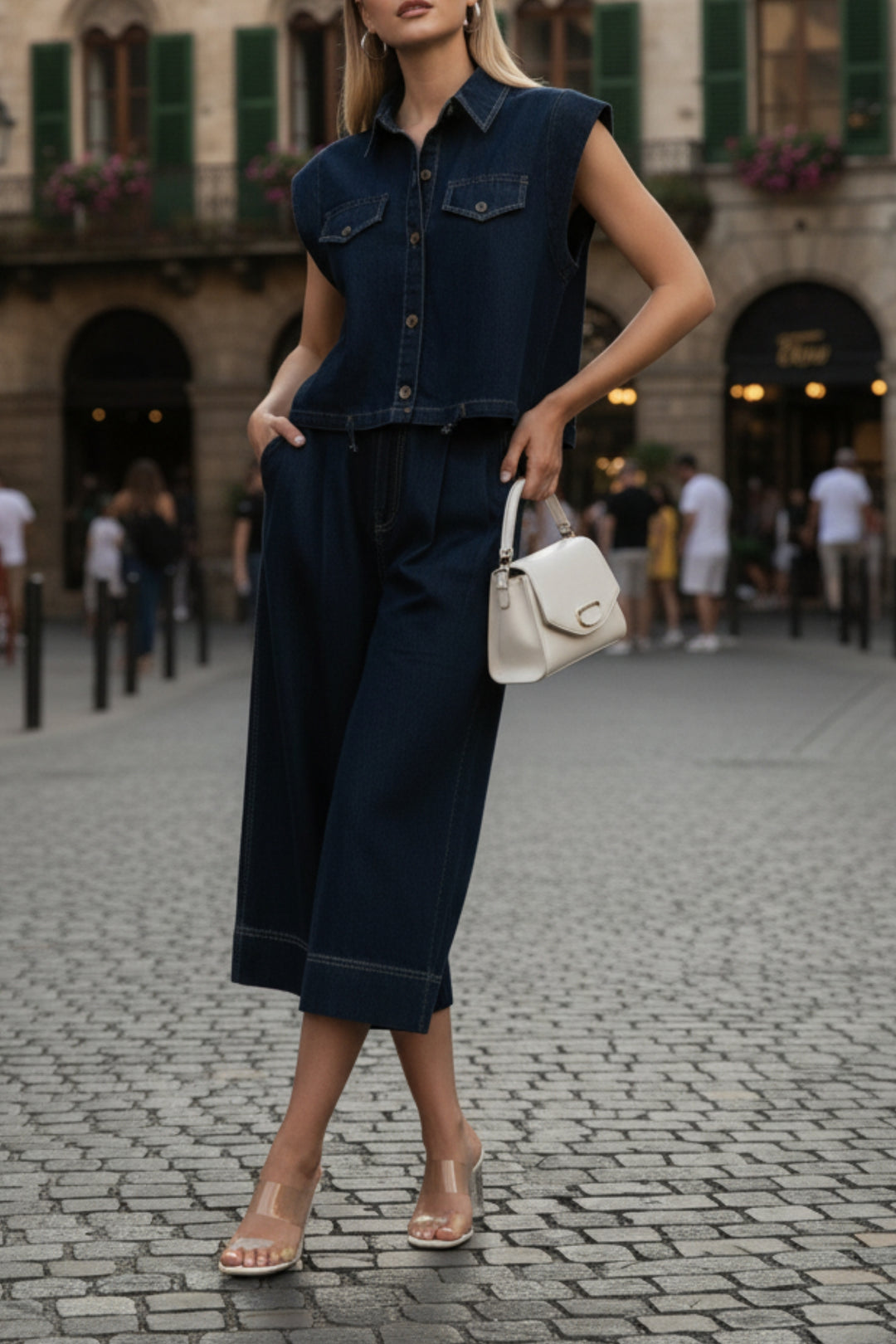 Cotton Denim Shirt And Pant Coord Set