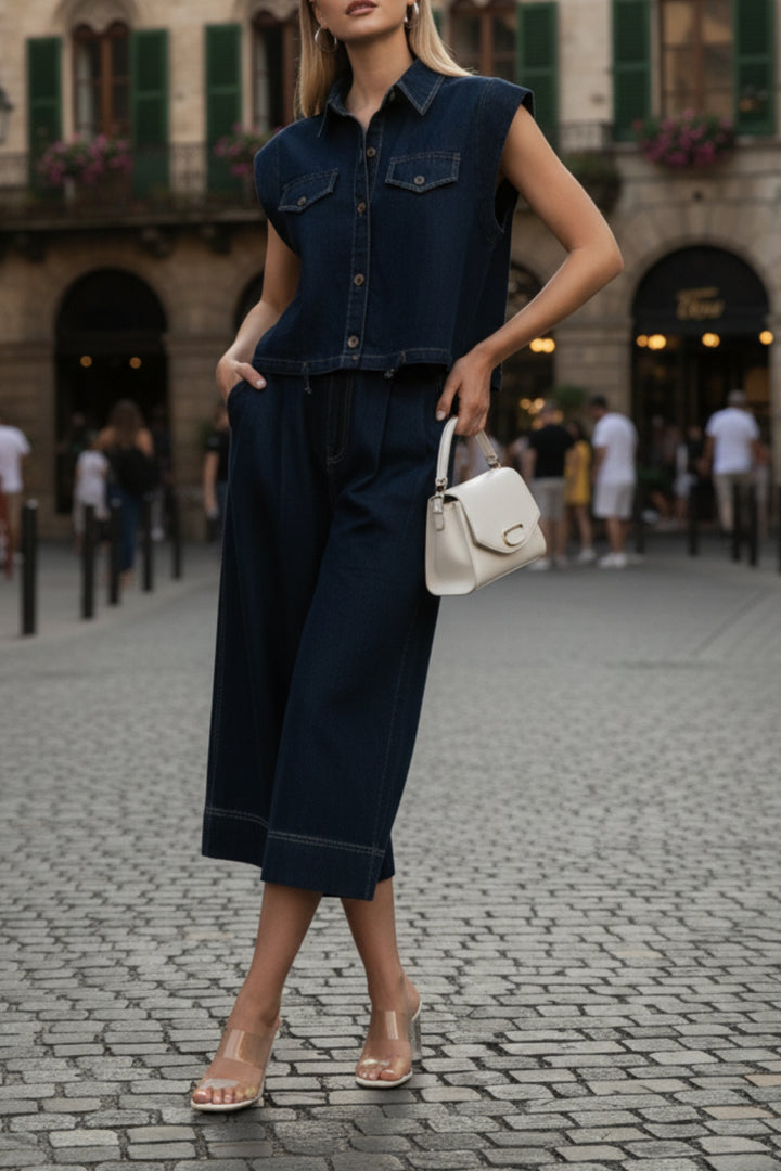 Cotton Denim Shirt And Pant Coord Set