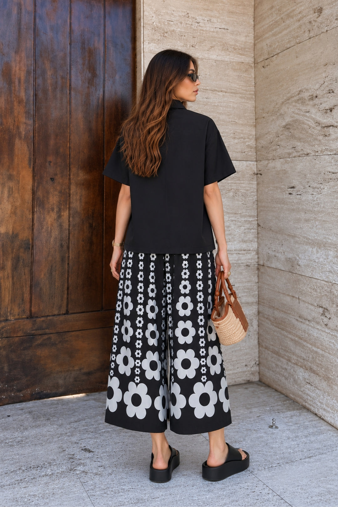 Floral Printed Black Cotton Coord Set