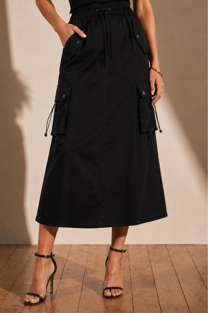 Black Street Style Cargo Skirt