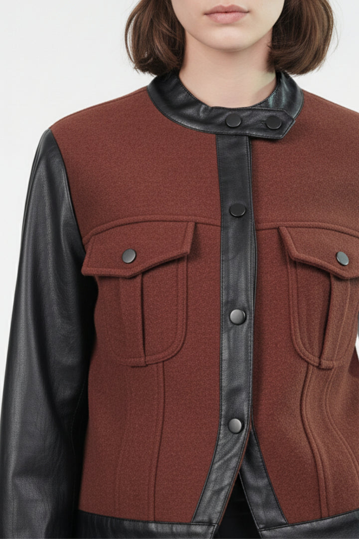 Woolen Jacket With Leather Sleeves