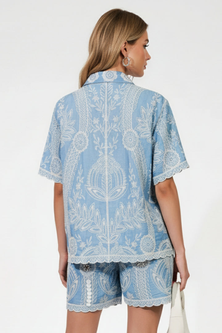 Blue Dawn Embroidered Shorts Co-ord Set