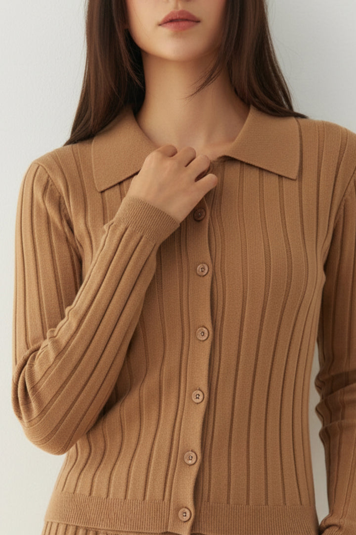 Cinnamon Pleated Knit Skirt Co-ord Set