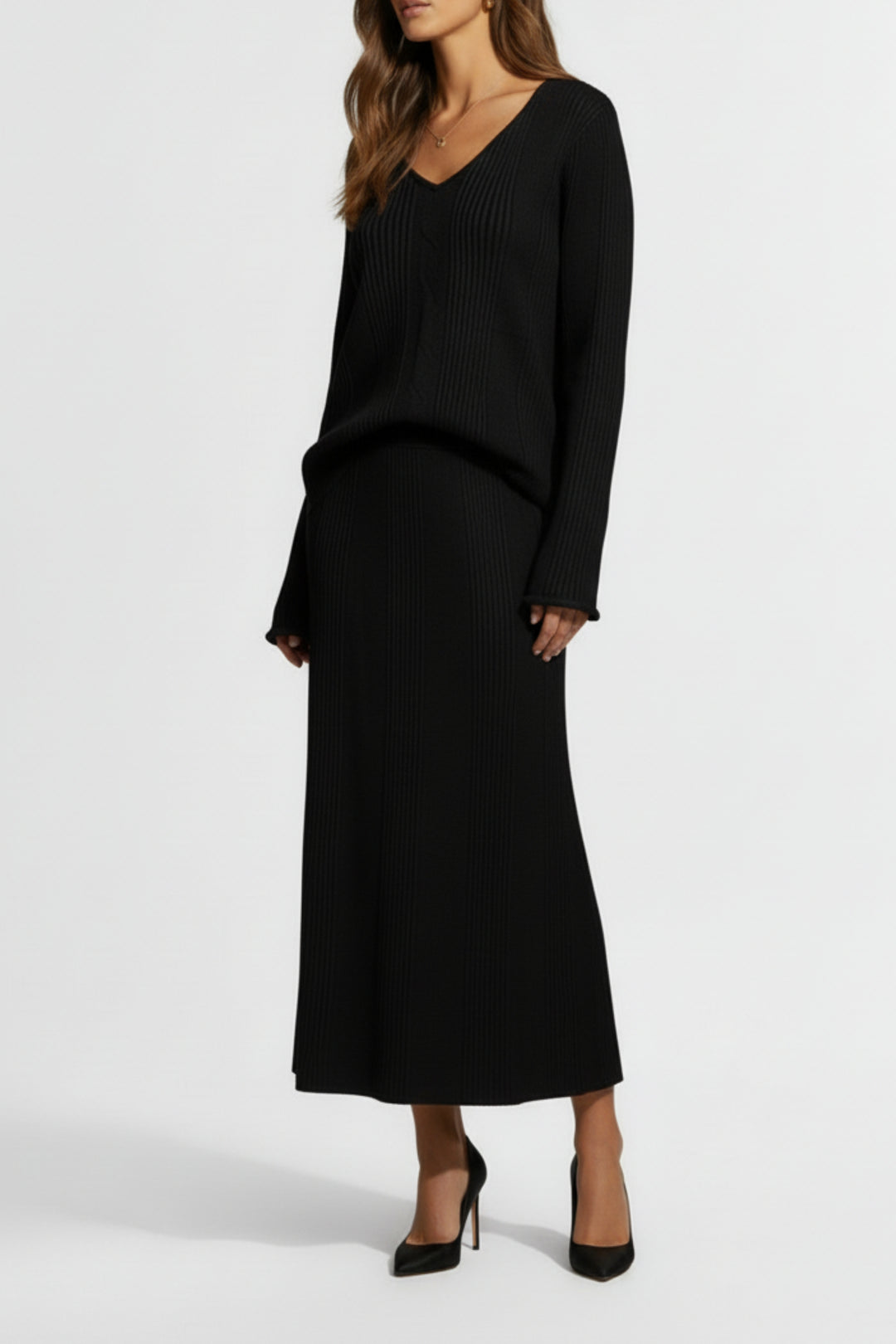 Noir Ribbed Skirt Co-ord Set