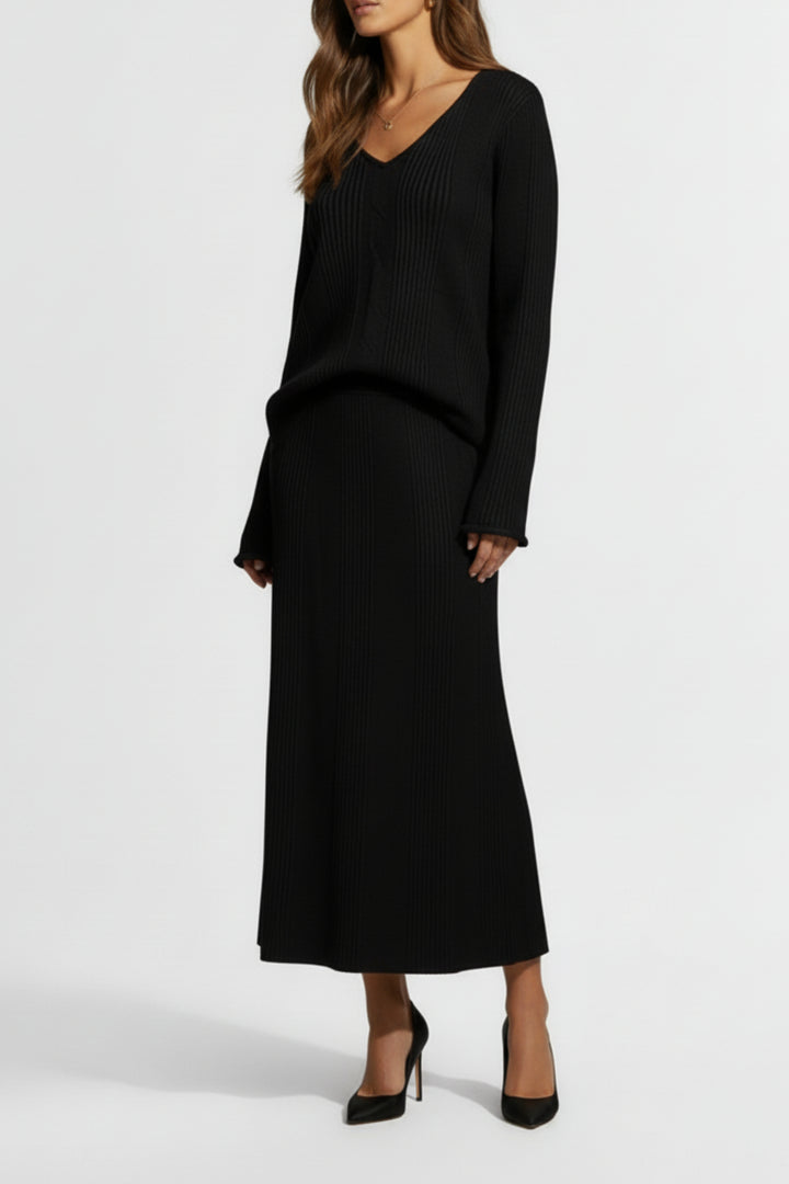 Noir Ribbed Skirt Co-ord Set
