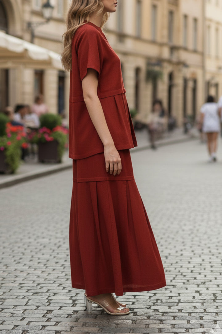 Cotton Red Bloom Box Pleat Coord Set