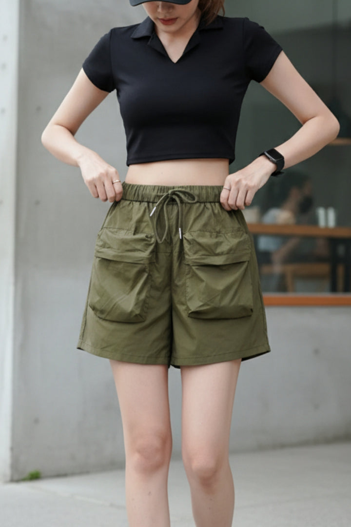 Army Green Shorts With Patch Pockets