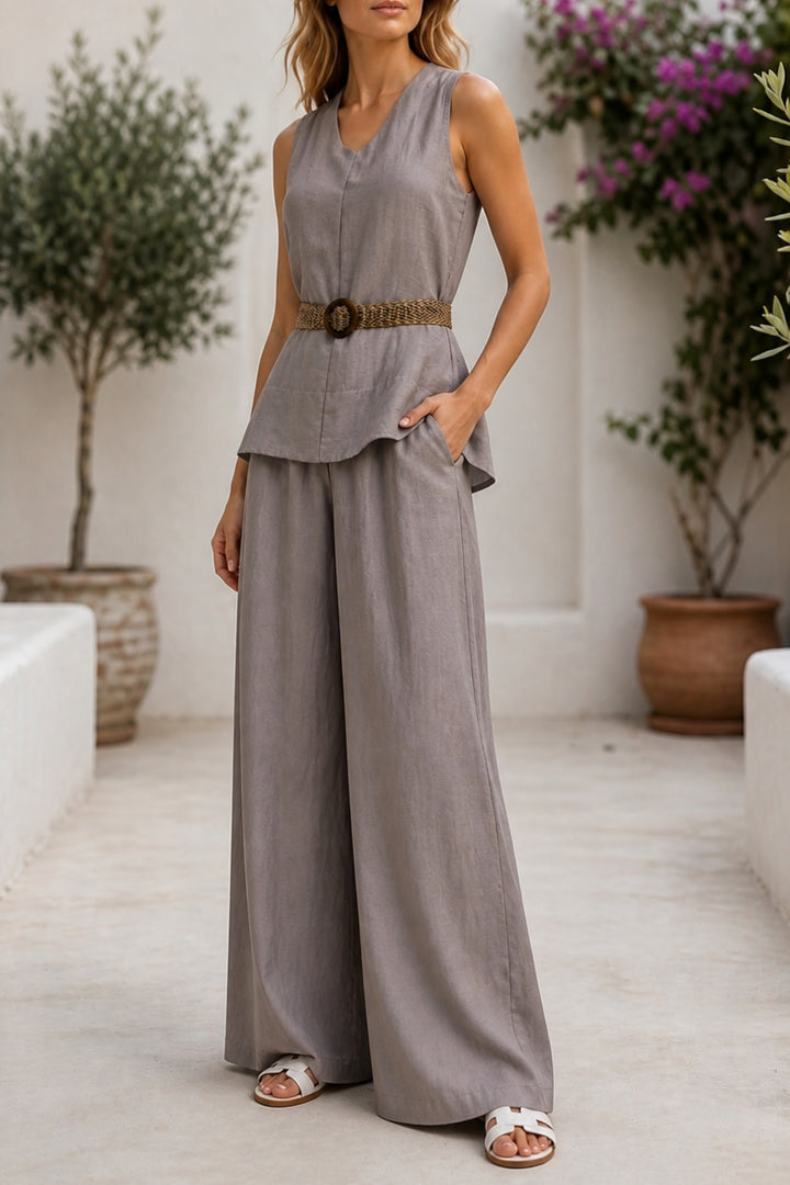 Taupe Belted Flow Co-ord