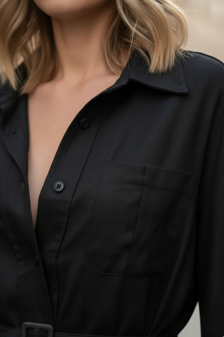 Midnight Black Tie-Waist Shirt