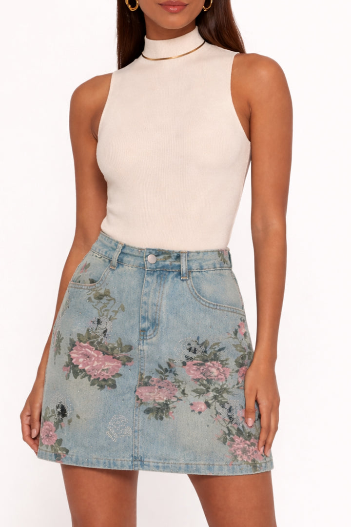 Floral Denim Mini Skirt