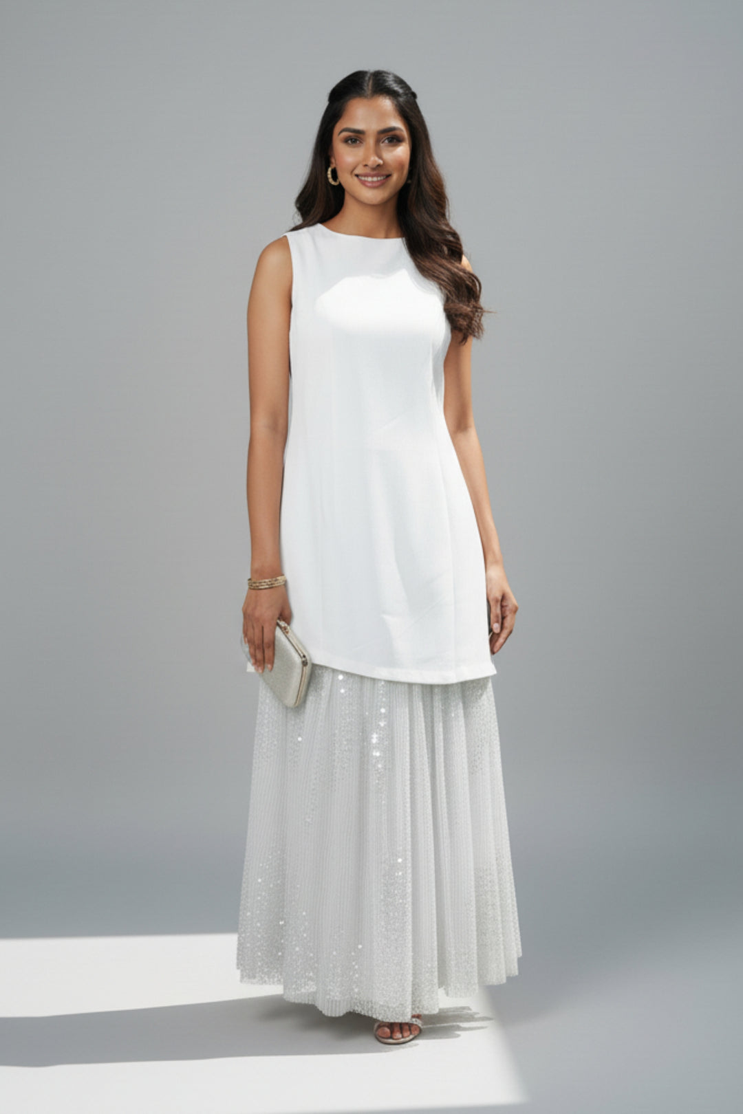 White Lace & Sequin Midi Dress