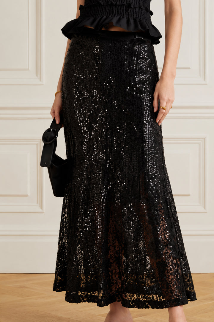 Noir Sequin Lace Skirt