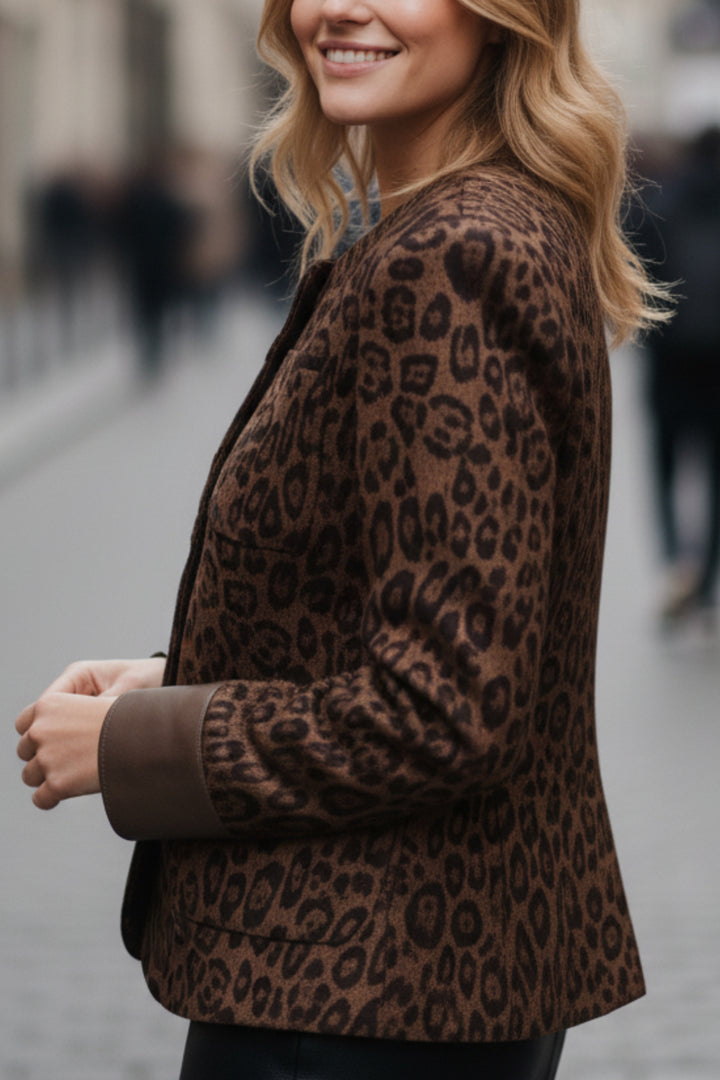 Suede Blazer With Leather Cuff Sleeve
