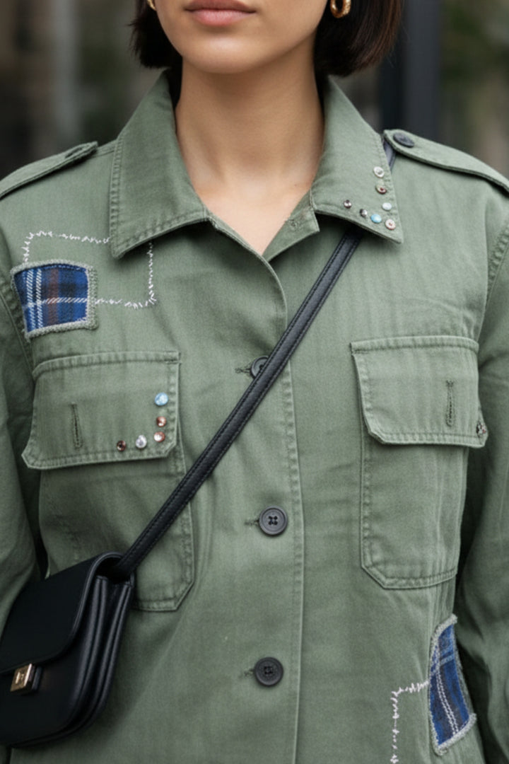 Olive Green Utility Patchwork shirt