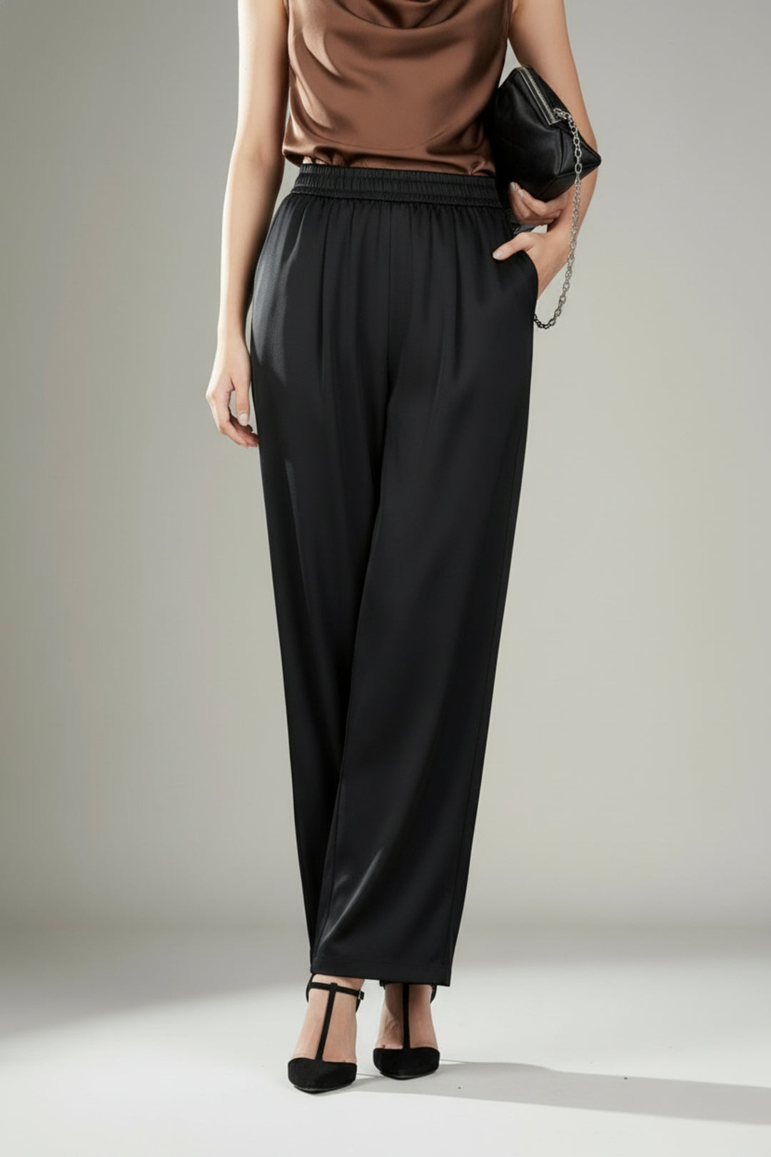 Drift Black Wide Leg Satin Pants