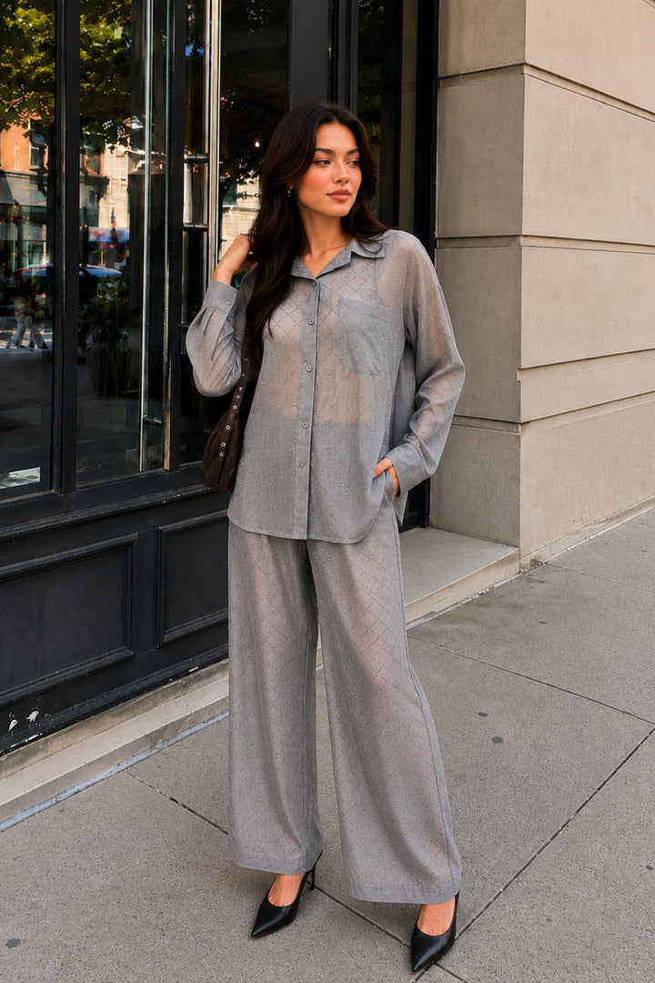 Steel Grey Rhinestone Pant Co-ord set