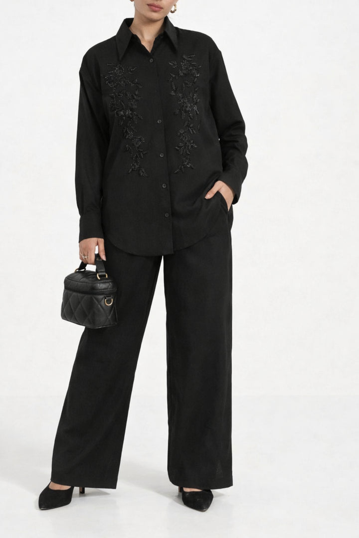 Black Oak Embroidered Linen Co-ord set