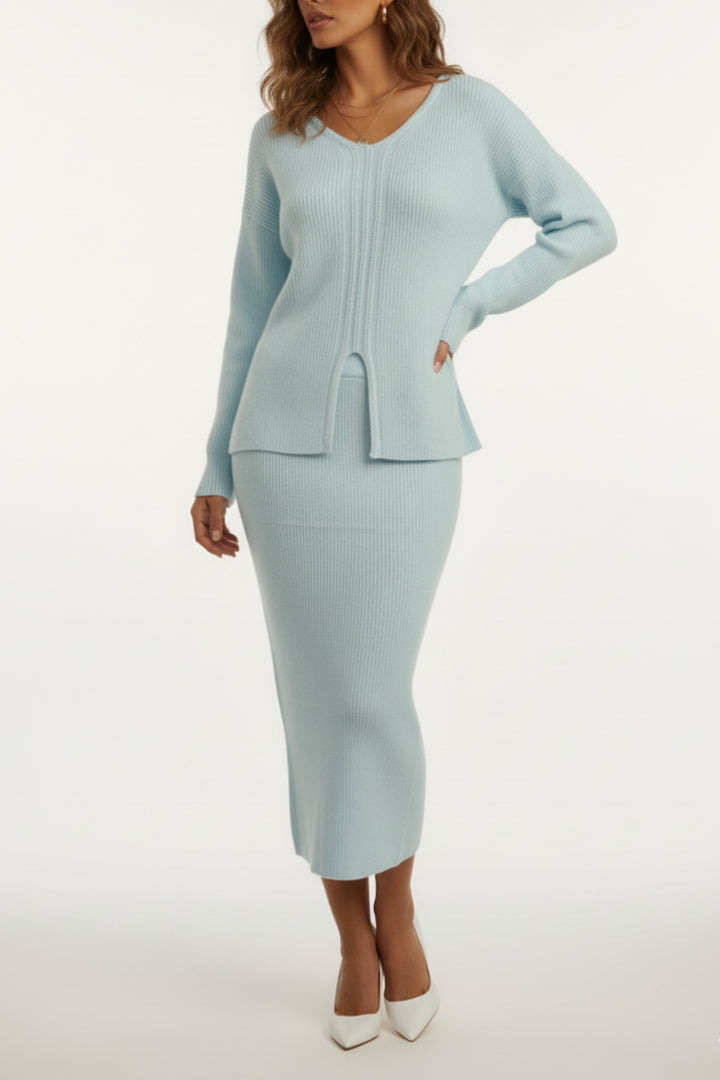 Sky Mist Knitted Skirt Co-ord Set