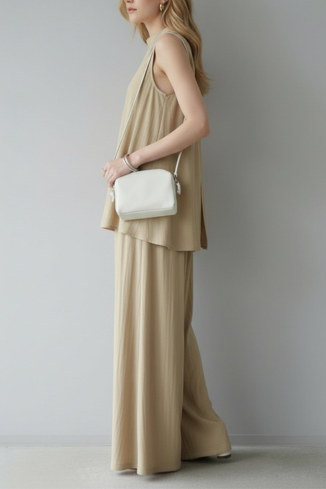 Neutral Beige back slit Comfort Co-Ord set