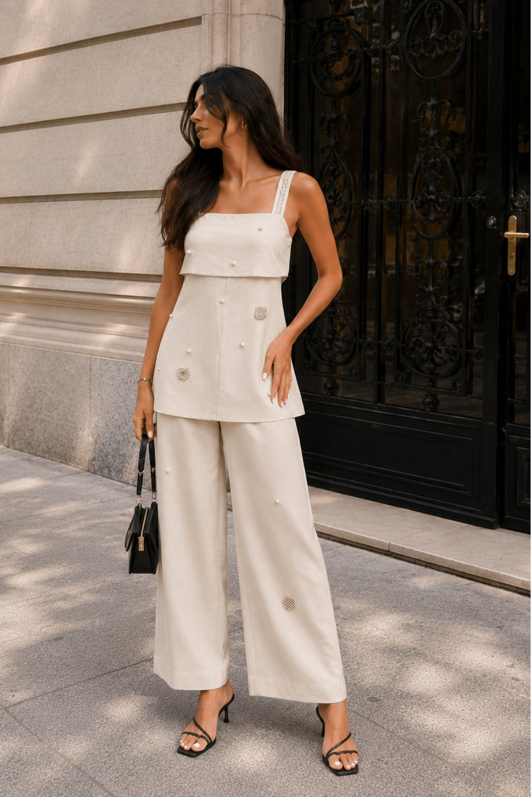 Ecru Linen Embellished Co-Ord