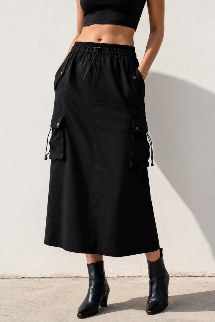 Black Street Style Cargo Skirt