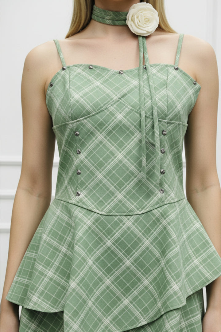 Lake Green Plaid Ruffle Dress