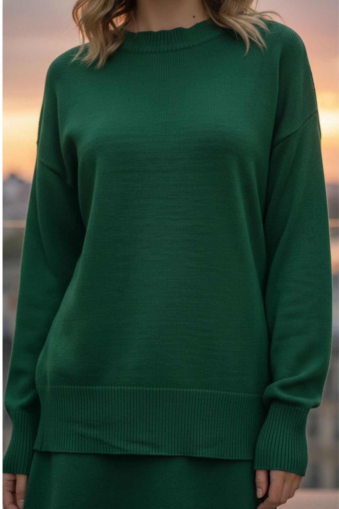 Green Short Skirt Knit Co-ord Set