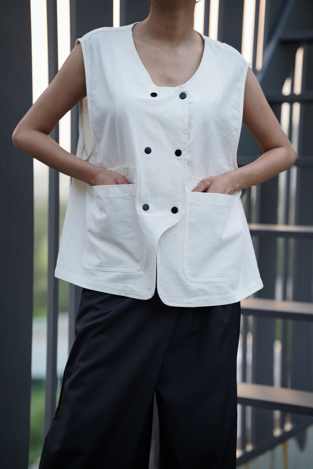 Crisp White Double-Breasted Vest