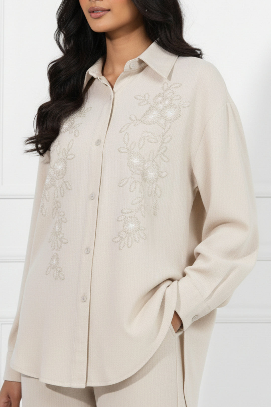 Pale Oak Embroidered Linen Co-ord set