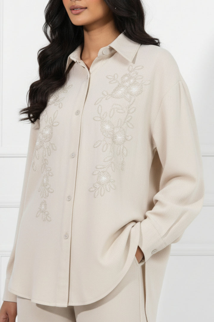 Pale Oak Embroidered Linen Co-ord set