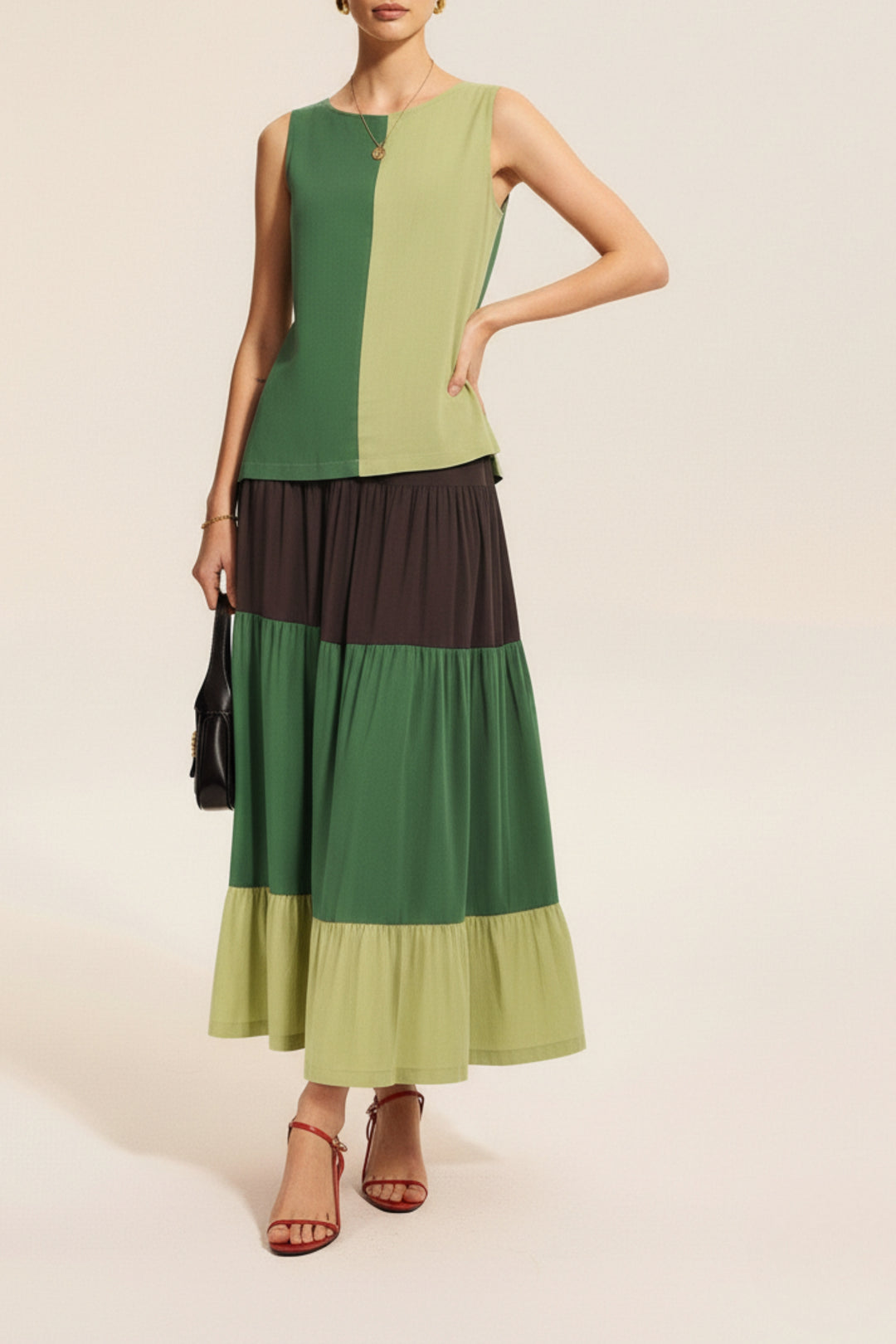 Color Block Linen Skirt Coord Set