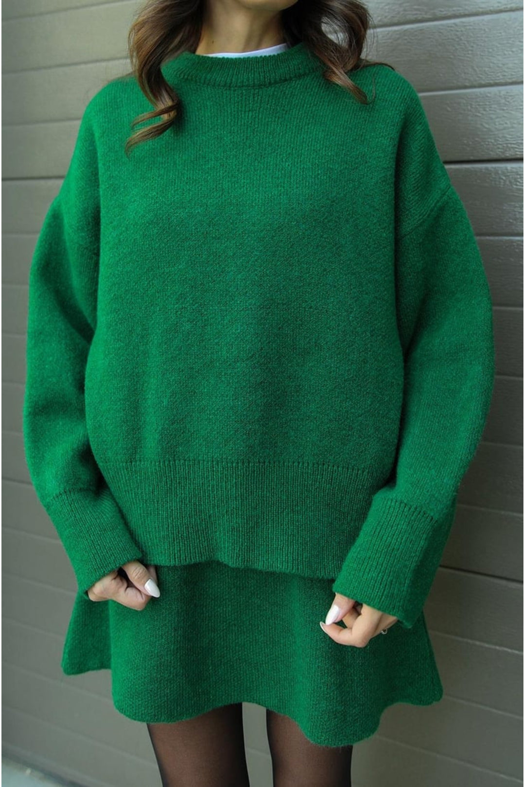 Green Short Skirt Knit Co-ord Set