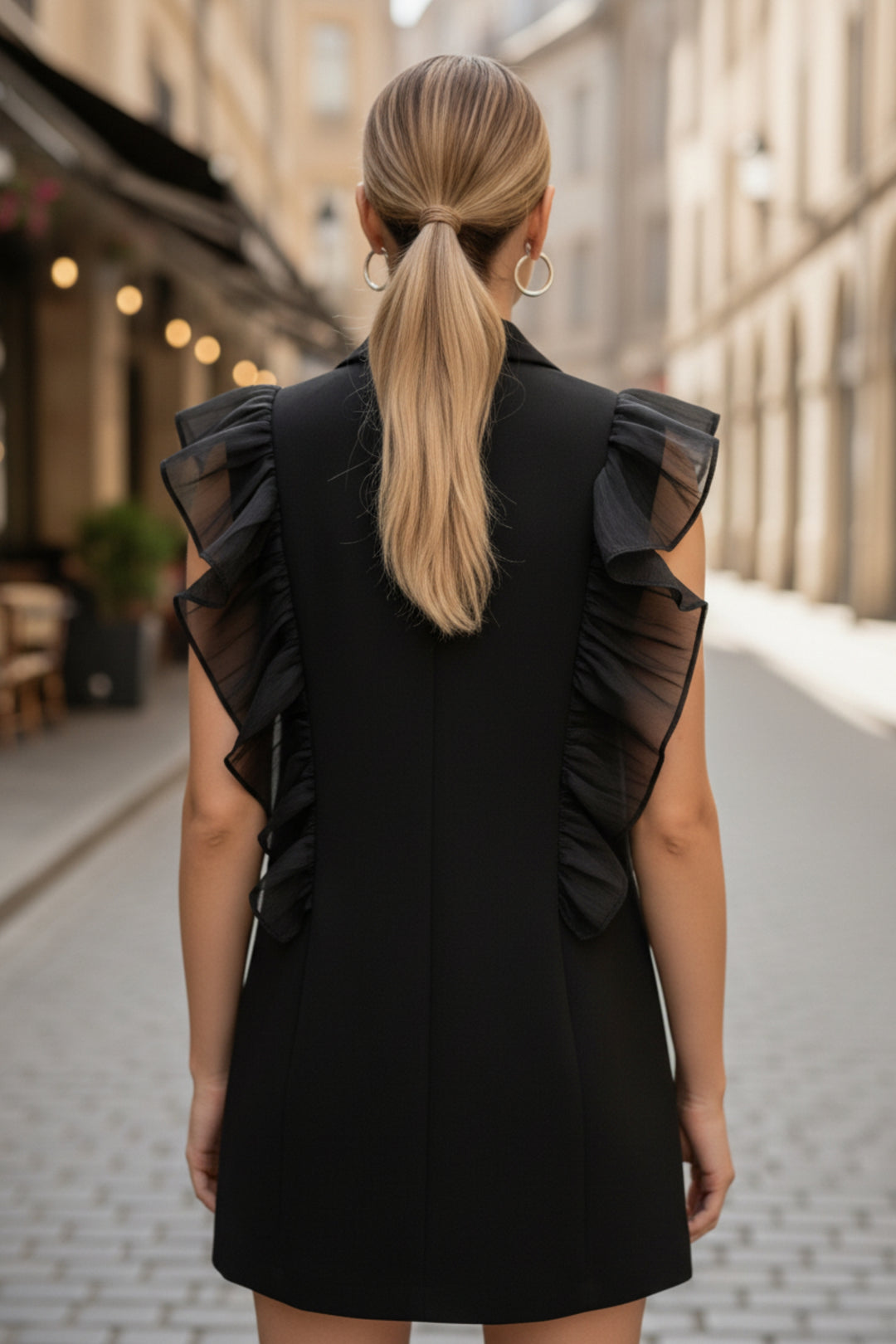 Emily Black Ruffled Vest