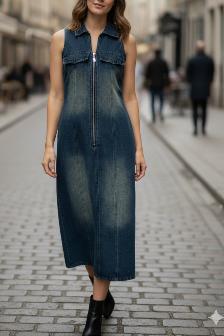 Nightfall Denim Zippered Dress