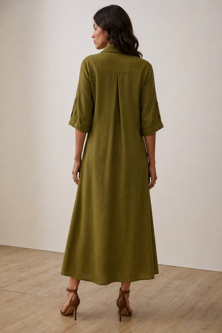 Olive Breeze Linen Maxi Dress