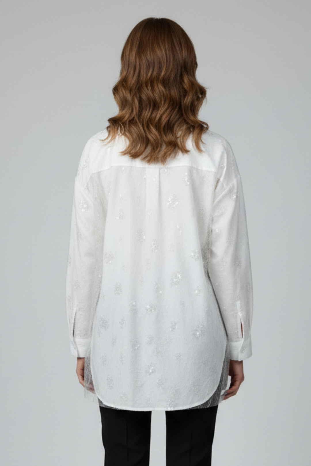 White Mesh Sequin Layered Shirt