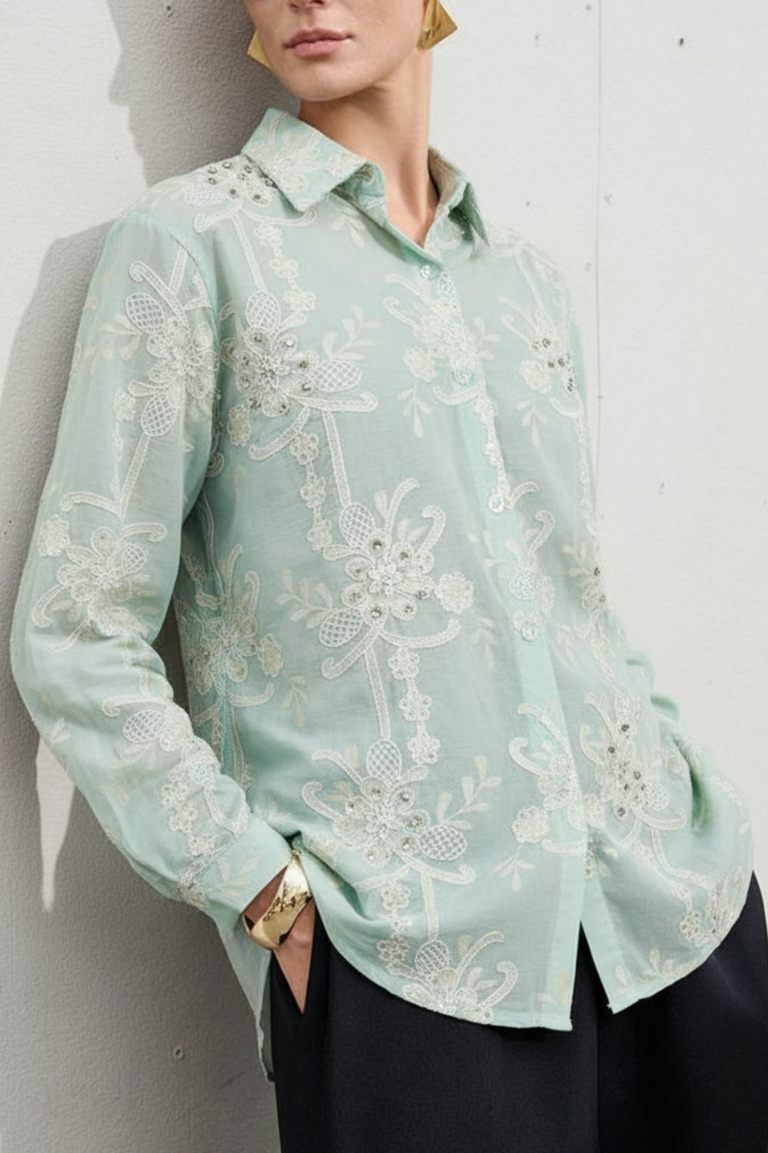 Mint Green Embellished Shirt