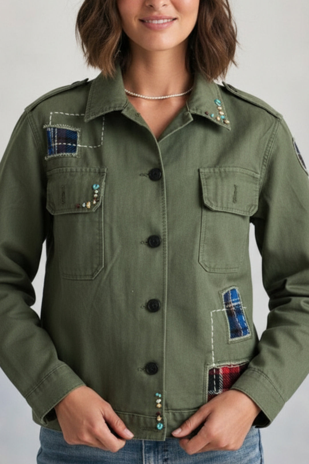 Olive Green Utility Patchwork shirt