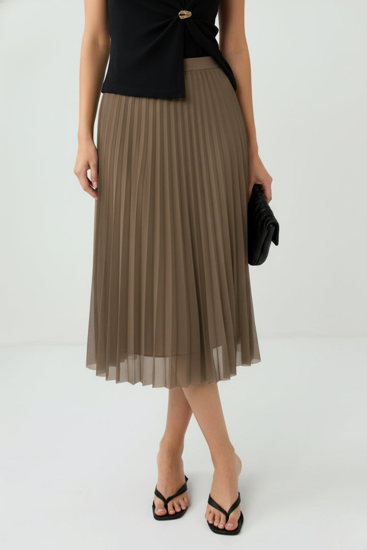 Beige Mesh Pleated Skirt