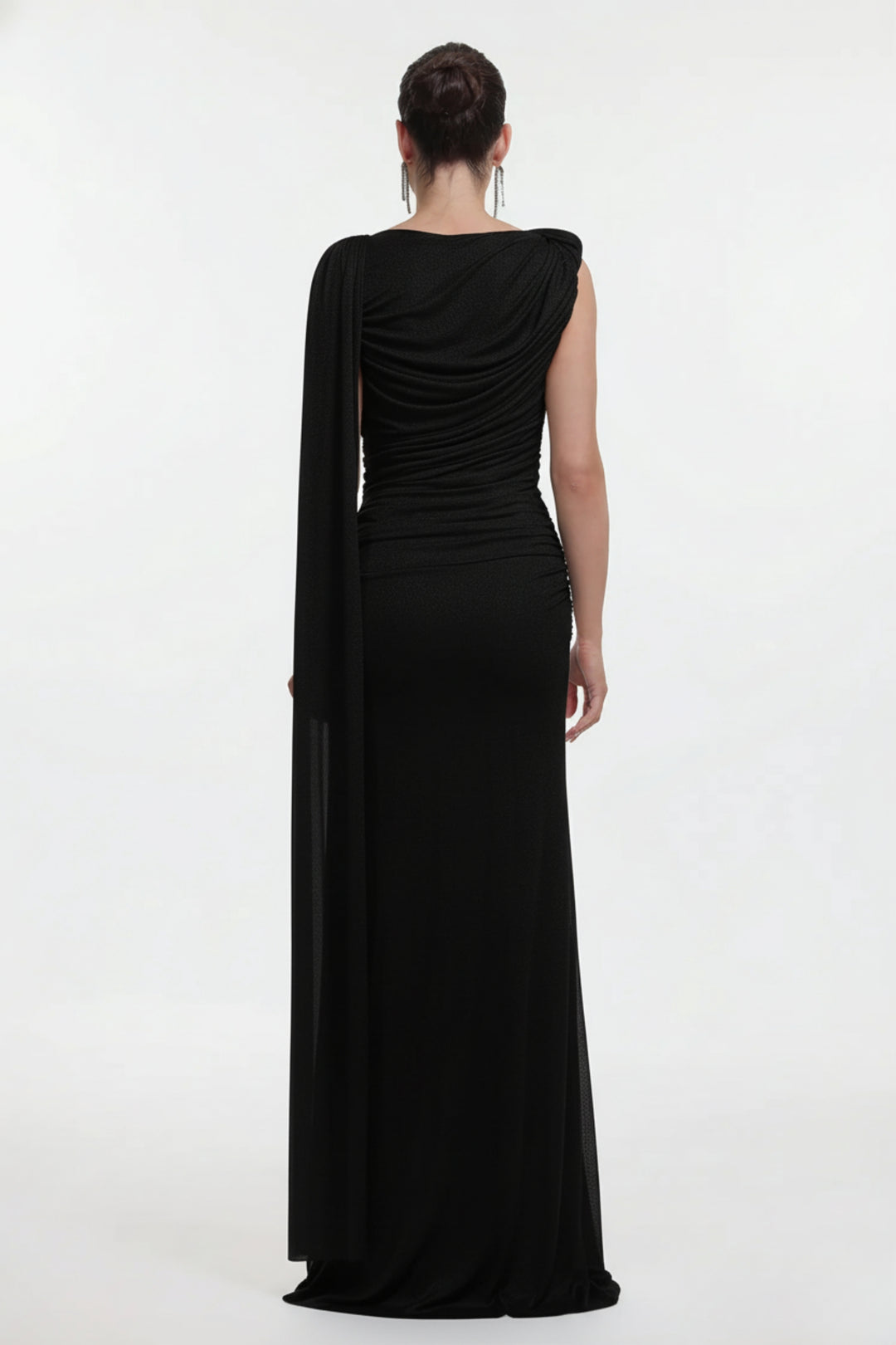 Black  Draped Bodycon Maxi Dress