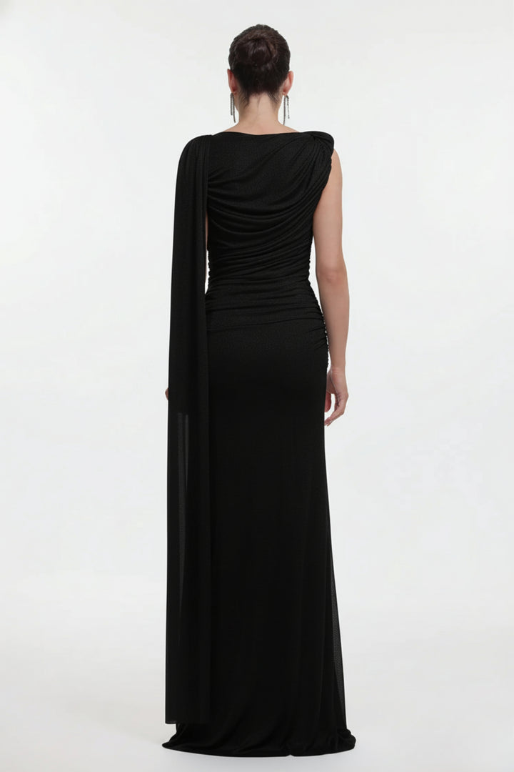 Black  Draped Bodycon Maxi Dress