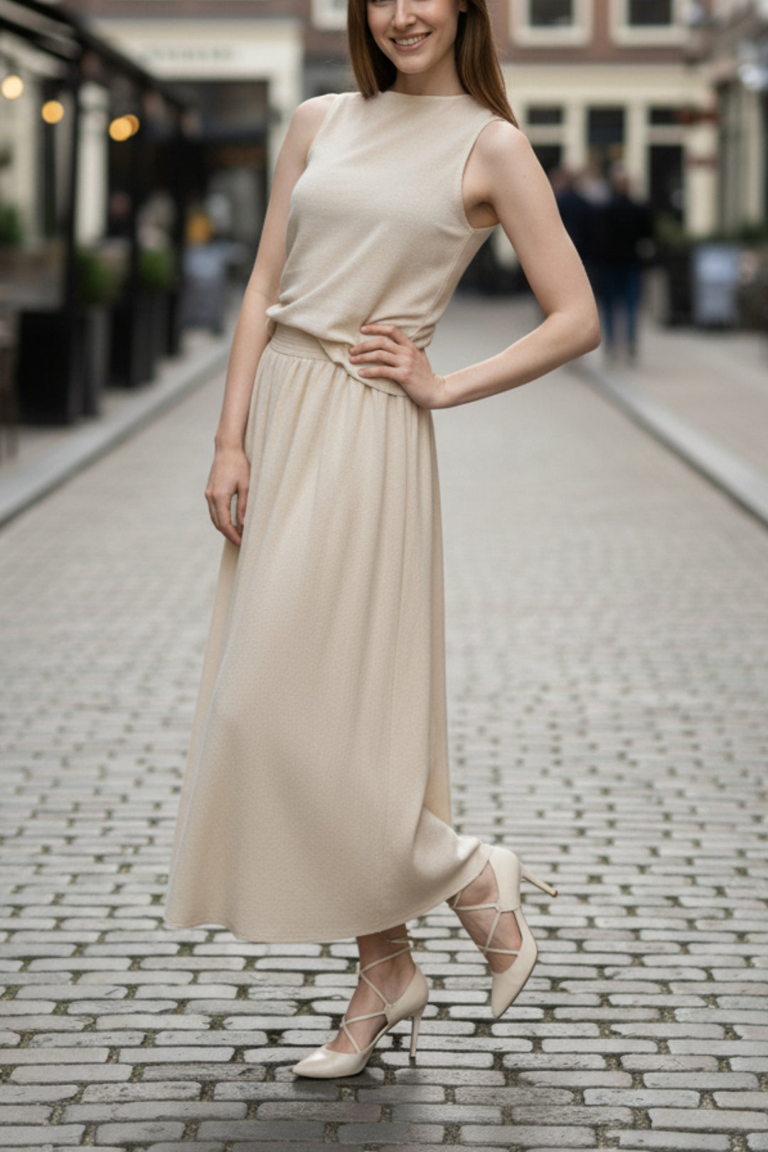 Neck Tie Peach Top & Skirt Coord Set