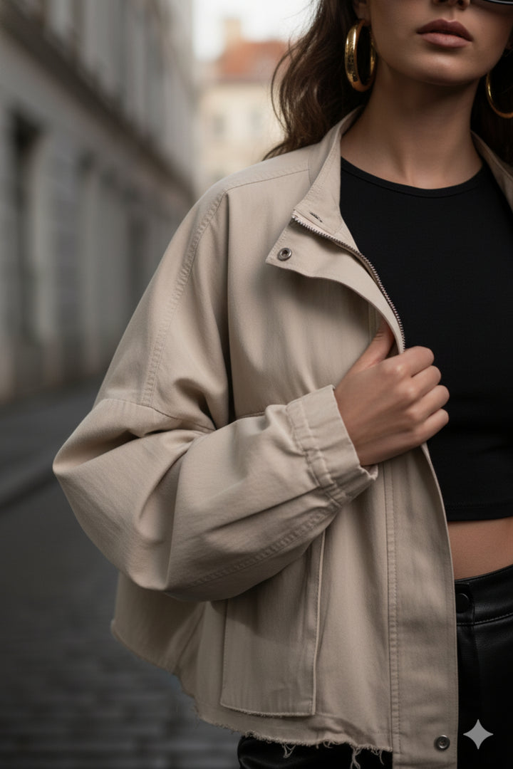 Dapper Cream Oversized Cropped Jacket