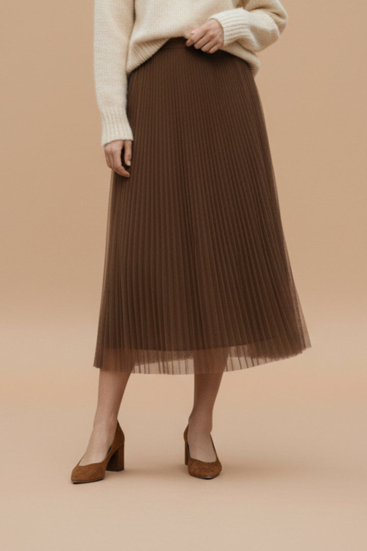 Espresso Mesh Pleated Skirt