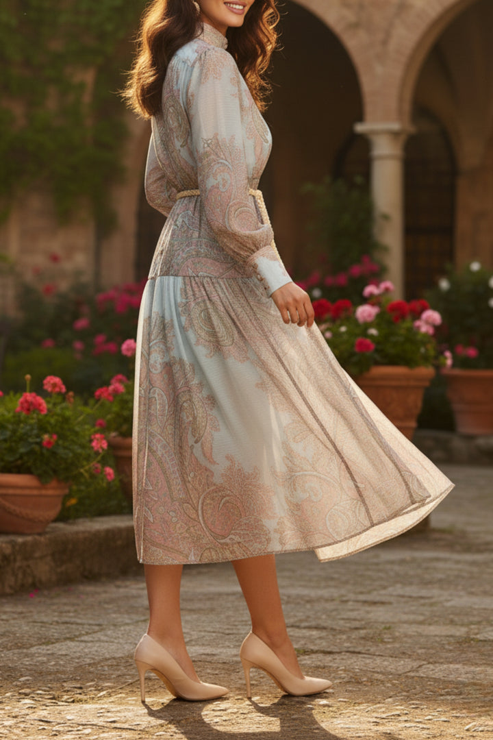 Blue Whisper Printed Button Dress