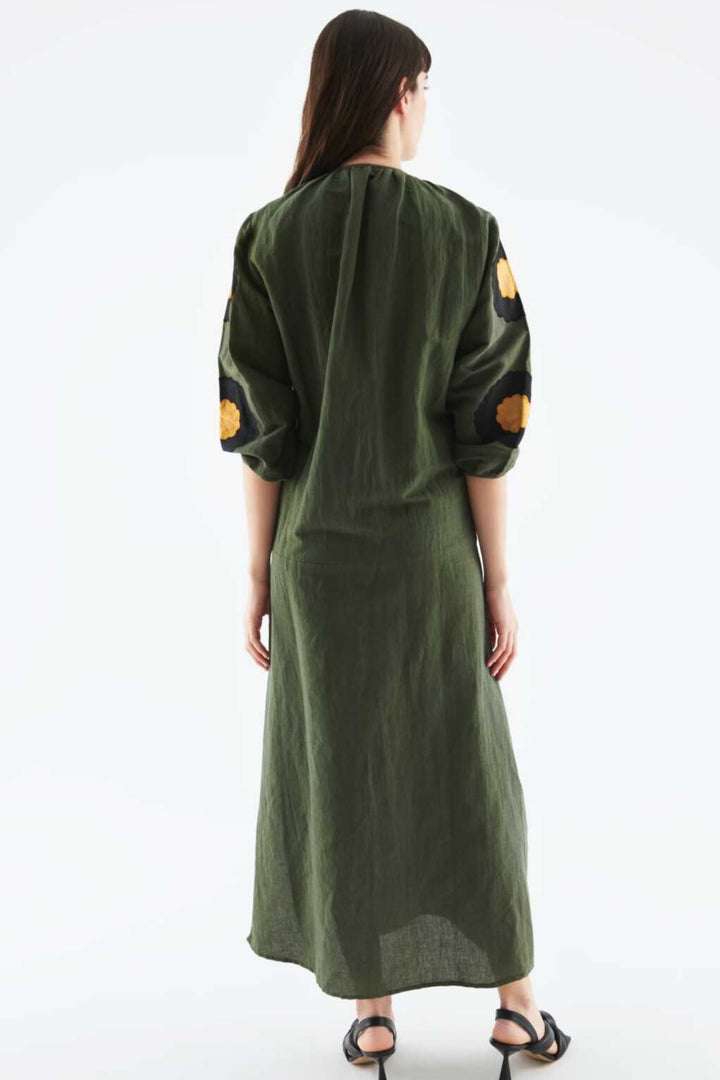 Patch Work Olive Cotton Dress