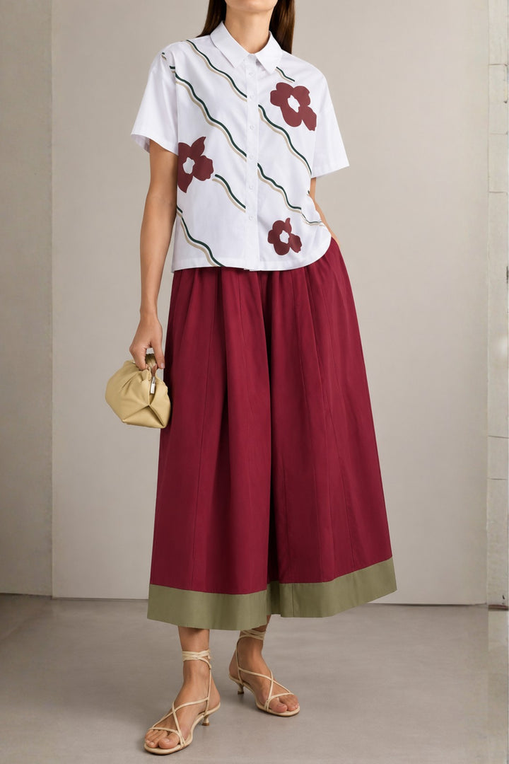 Maroon Flower Wave Fusion Coord Set