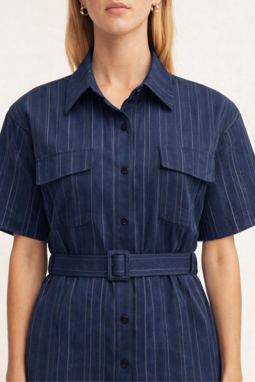 Indigo Stripe Utility Belted Co-ord Set