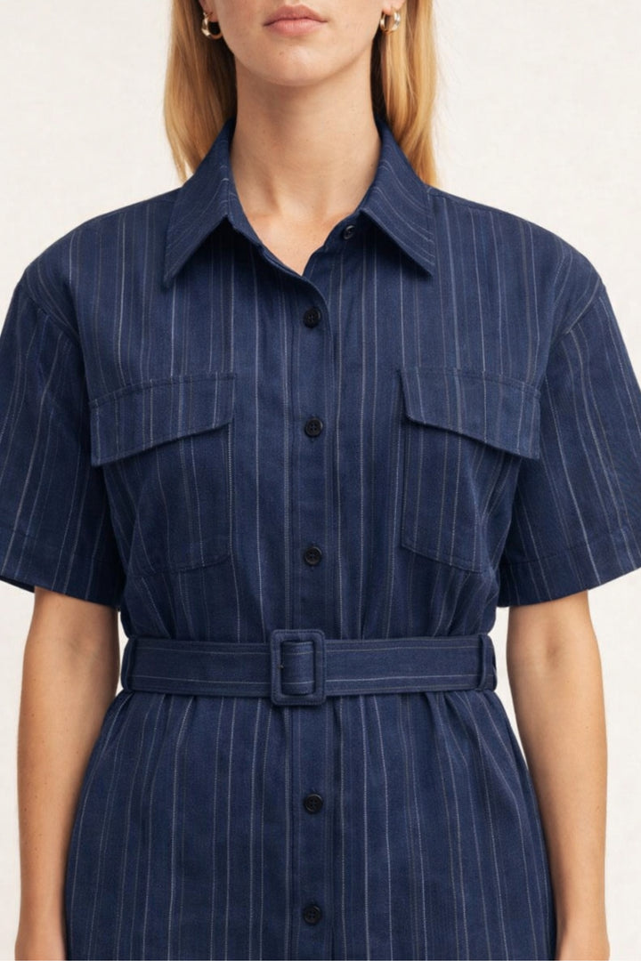 Indigo Stripe Utility Belted Co-ord Set