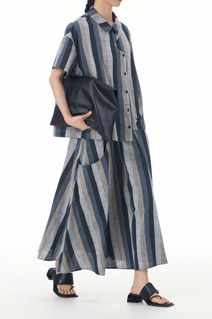 Aquamarine Striped Linen Coord Set